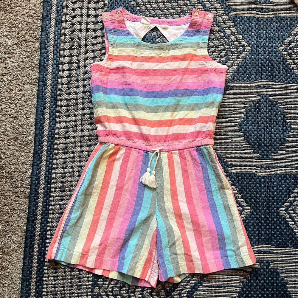 Gap Kids 100% Cotton preppy rainbow striped romper size L back to school play